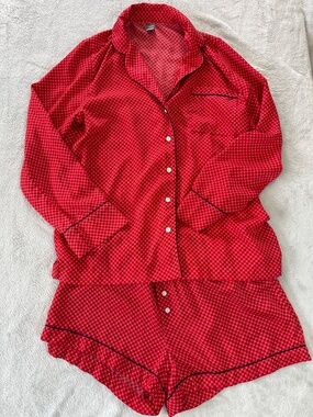 Aerie Pajama Set Long Sleeve Top sz M, Shorts sz L Soft Comfy Relax Boxer Shorts